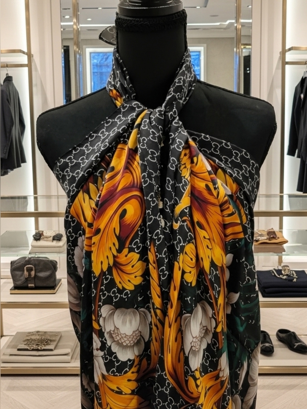 Oversized Black Baroque Print Silk-Like Scarf/Shawl/Hijab/Beach Cover Up NWOT - Picture 4 of 12
